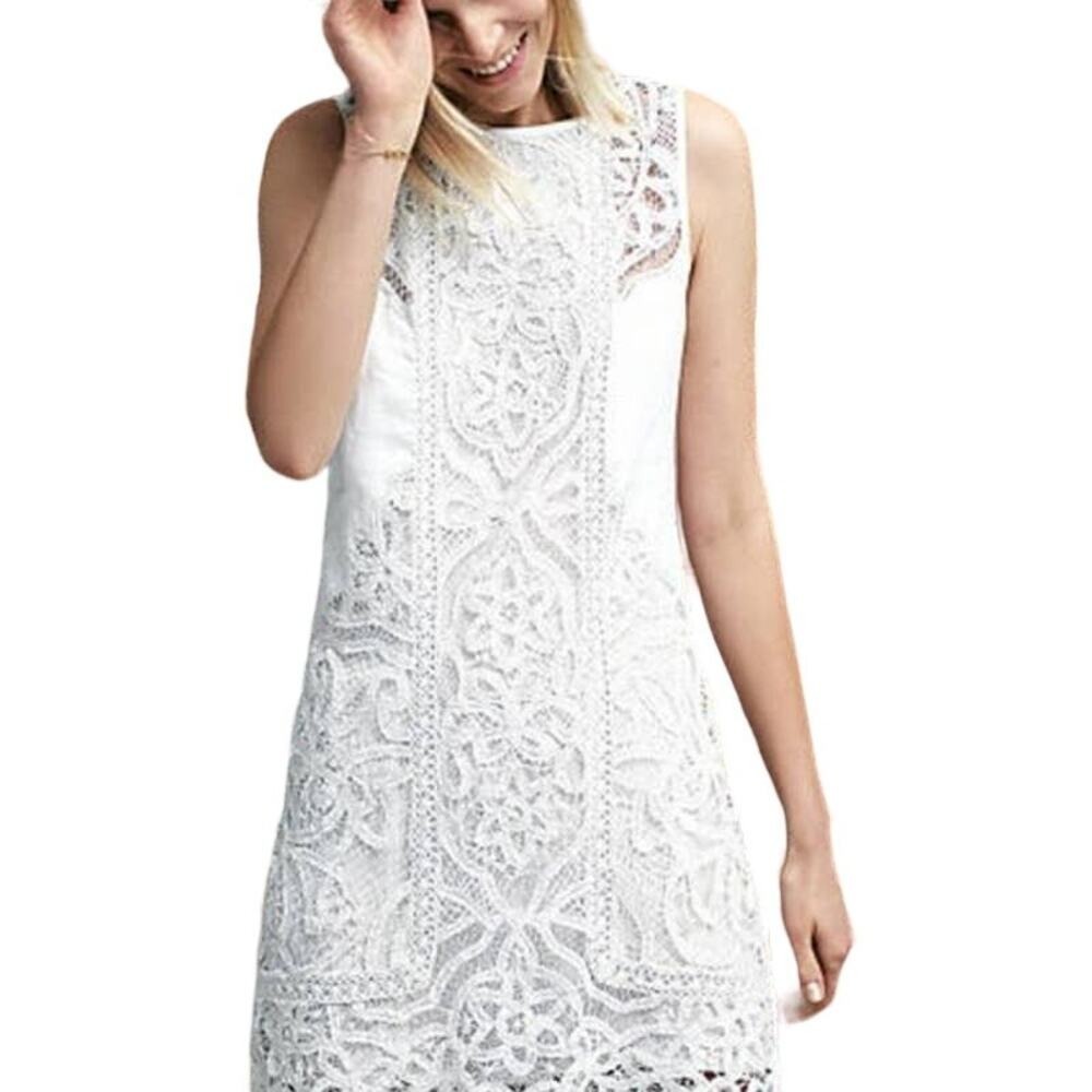 Moulinette Soeurs Anthropologie Women's Ivory Linen Lace Mini Dress Size 2
